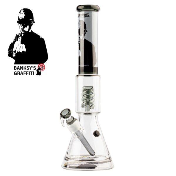 G-Rollz Glass Bong | Banksy's Graffiti 'Rude Copper' | Spiral Percolator Beaker H:41cm - Ø:50mm